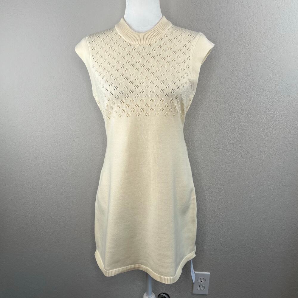 Rumored Ivory Cream Birkin Knit Crew Neck Mini Dress Eyelet Bodice NWT Large - Picture 13 of 14